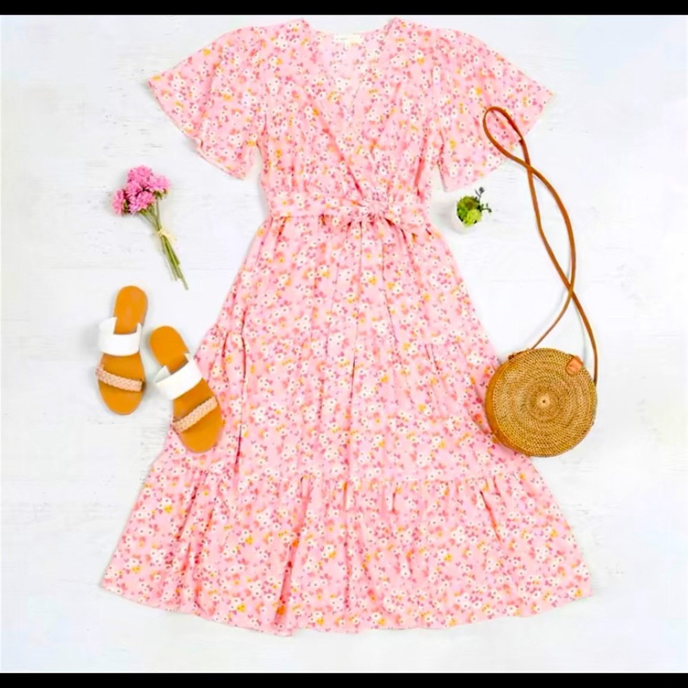 Super cute size large floral pink midi dress. Brand new without tags